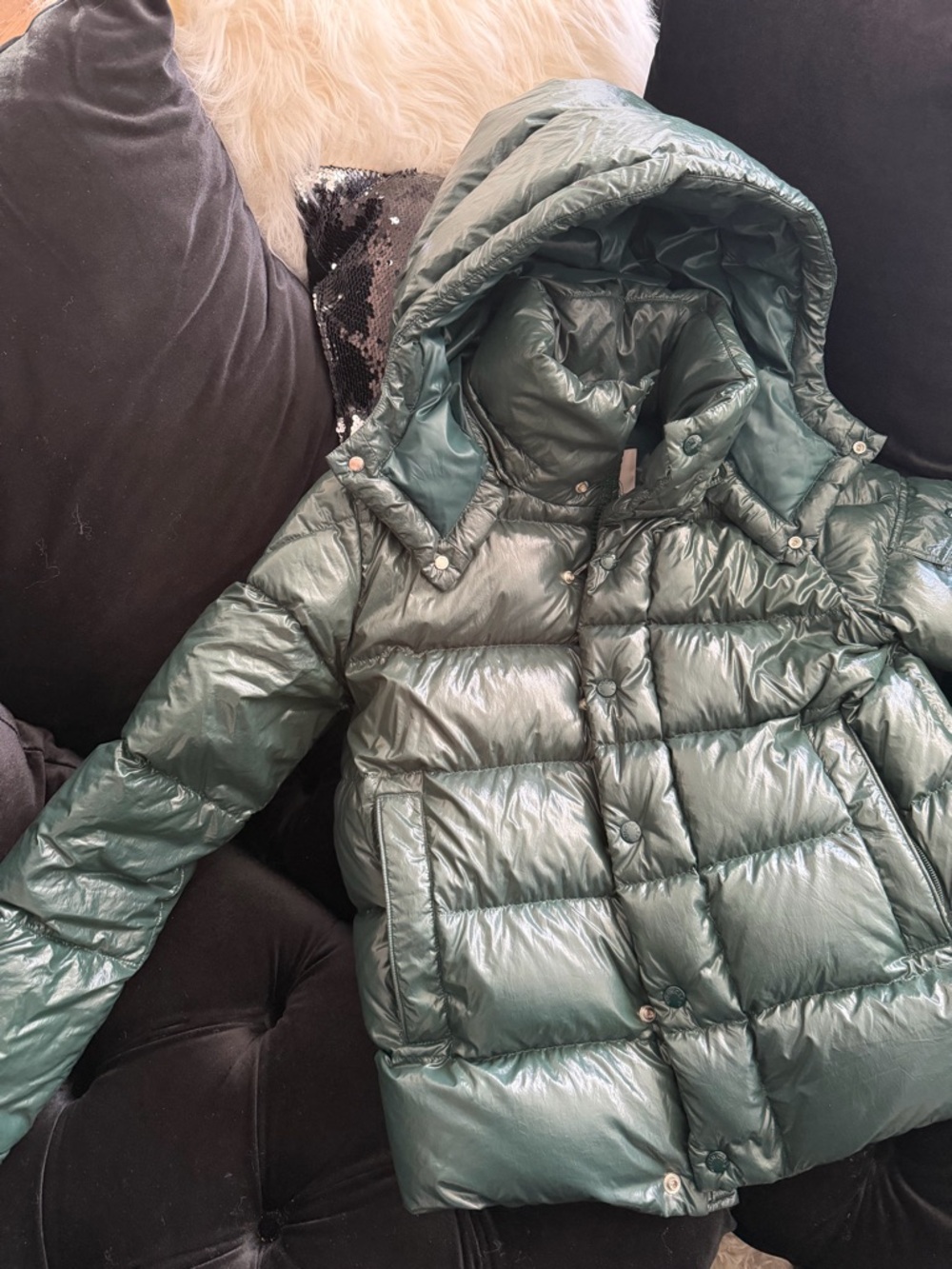 Moncler Teal Quilted Puffer Jacket with Logo Patch - Picture 2 of 5